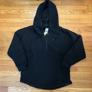PINK Victoria’s Secret Pullover Women’s Medium Black Teddy Half Zip w Hood New